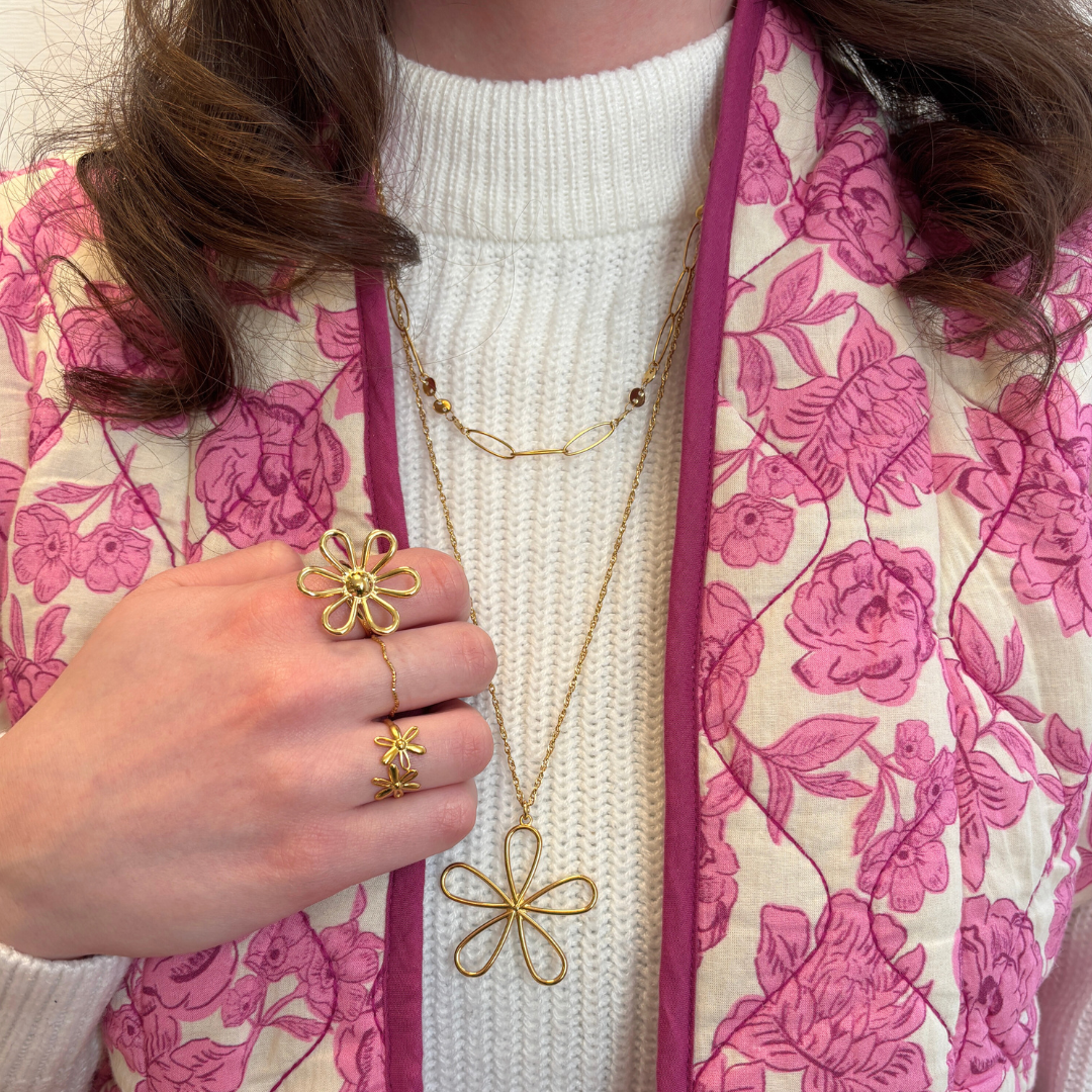 twee kleine open bloemen ring
