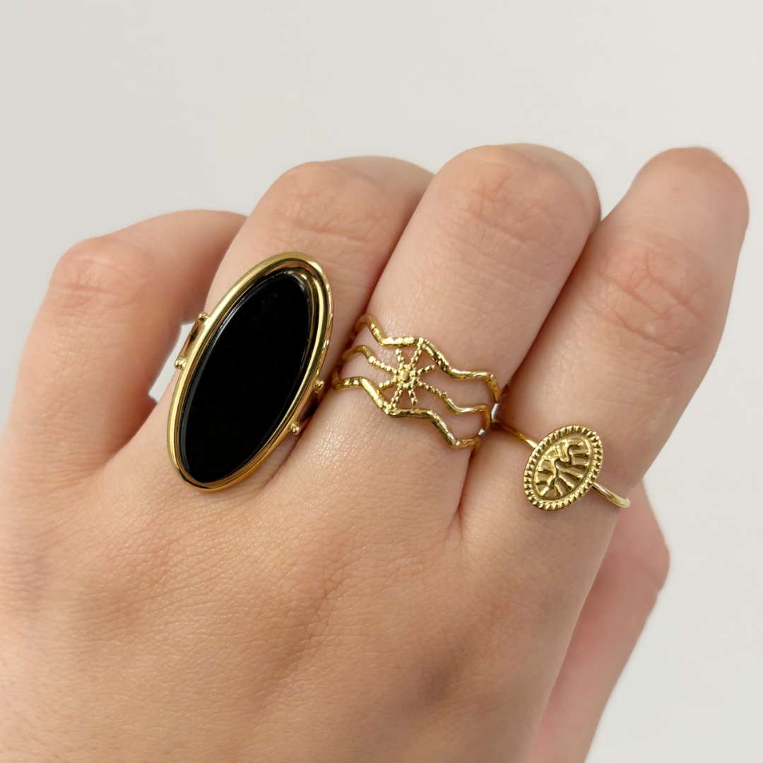 oval stone ring zwart